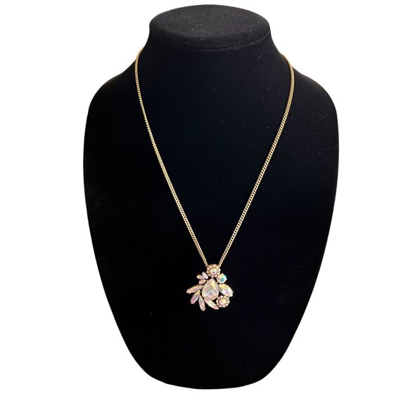 J Crew Gold-Tone Necklace Iridescent AB Crystal Pendant Elegant Statement - Picture 1 of 9